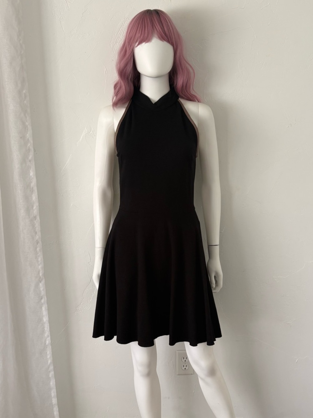 Three Dots Black Halter Skater Mini Dress